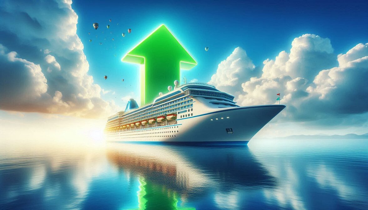 Norwegian Cruise Line ship at sea with passengers enjoying the pool deck