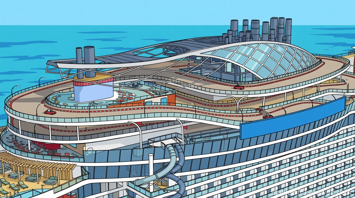 Norwegian Prima cruise ship top deck including race track sailing in Caribbean waters with modern sleek design and distinctive Prima-class features